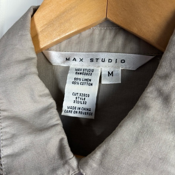 Max Studio Linen Blend Top Women's Medium Long Sleeve Button Up Crochet Corpcore - Picture 3 of 11